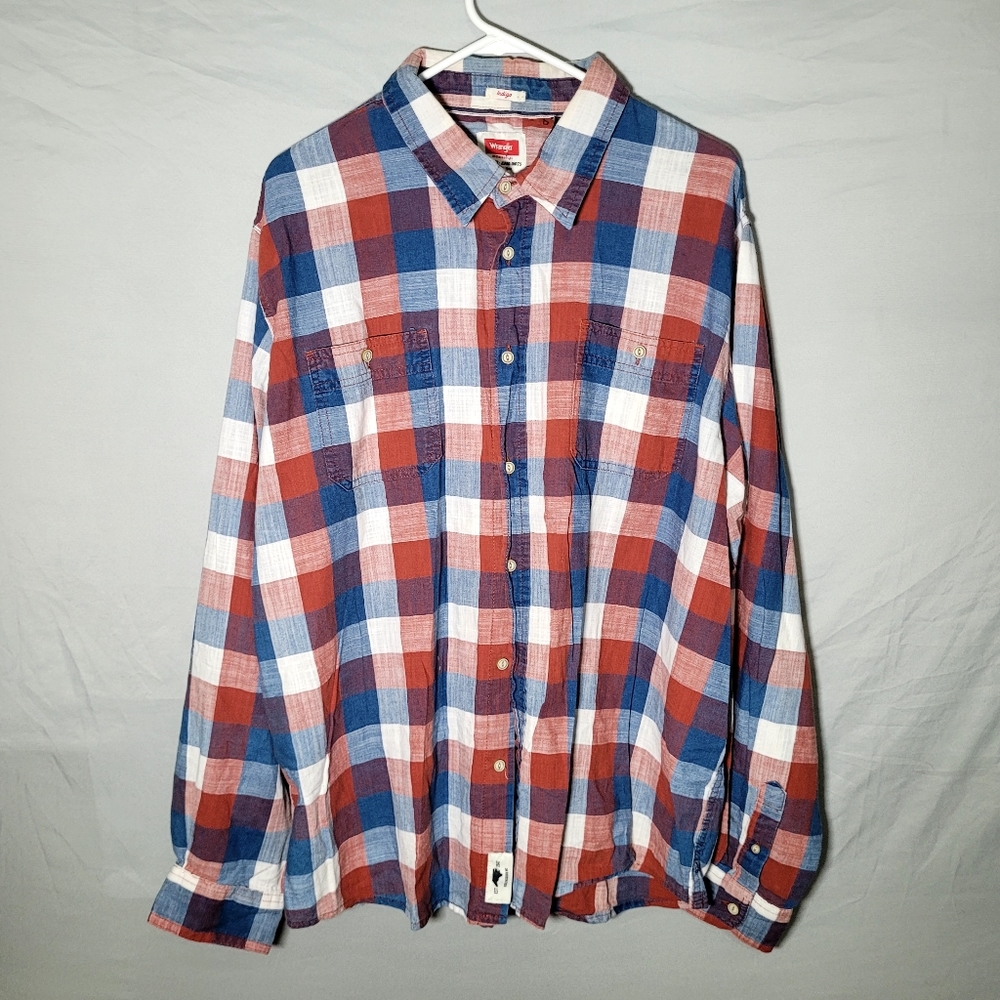 Wrangler Men Indigo multicolored Plaid Cotton Long Sleeve Shirt 2XL West…